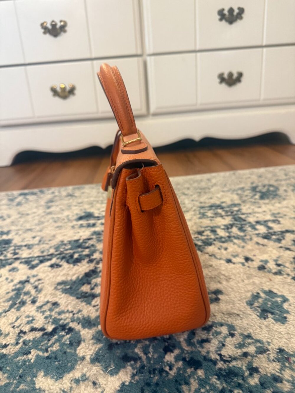Ainifeel Orange Leather Satchel Box Bag - Picture 6 of 12